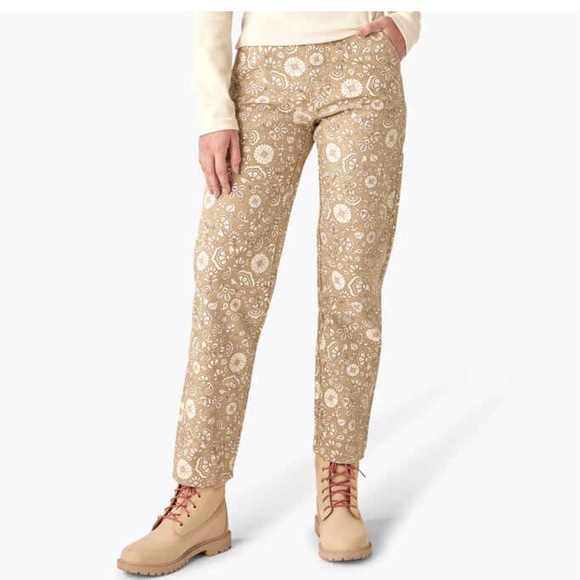 Dickies Khaki Wide Leg Floral Chinos Pants - Picture 1 of 10